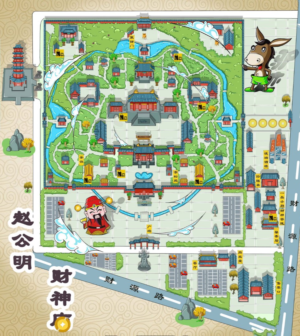 松柏镇寺庙类手绘地图